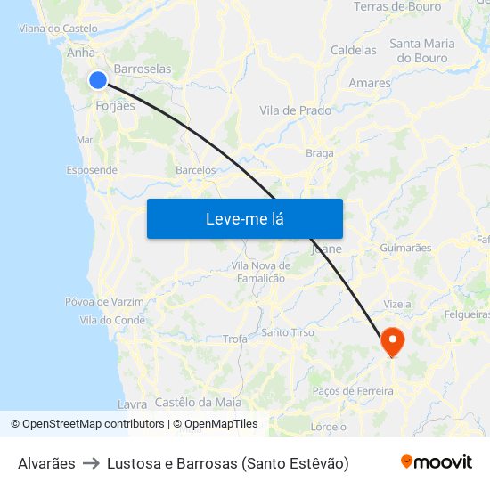 Alvarães to Lustosa e Barrosas (Santo Estêvão) map