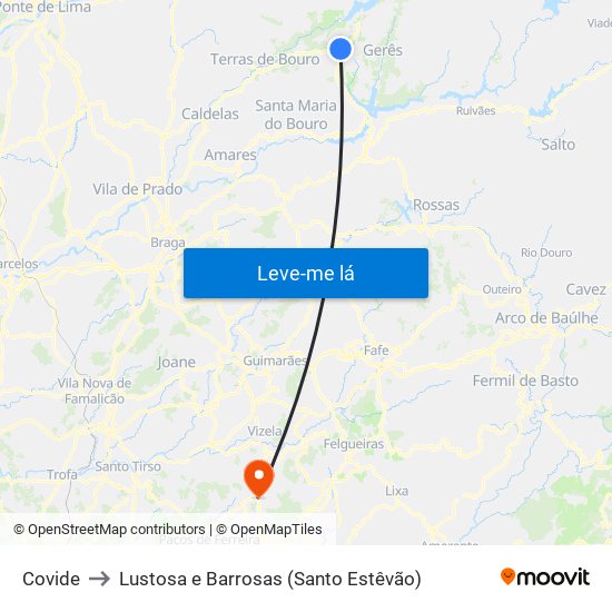 Covide to Lustosa e Barrosas (Santo Estêvão) map