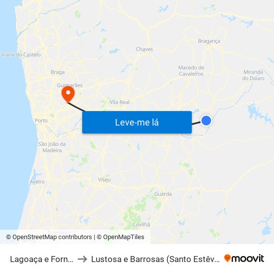 Lagoaça e Fornos to Lustosa e Barrosas (Santo Estêvão) map