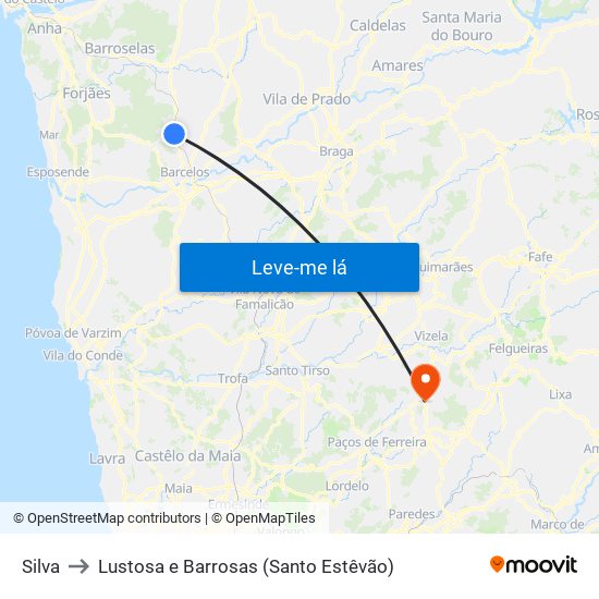 Silva to Lustosa e Barrosas (Santo Estêvão) map