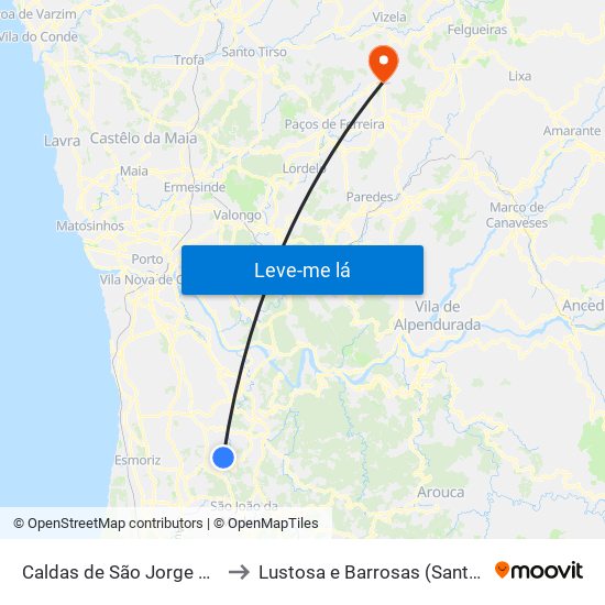 Caldas de São Jorge e Pigeiros to Lustosa e Barrosas (Santo Estêvão) map