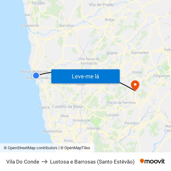 Vila Do Conde to Lustosa e Barrosas (Santo Estêvão) map