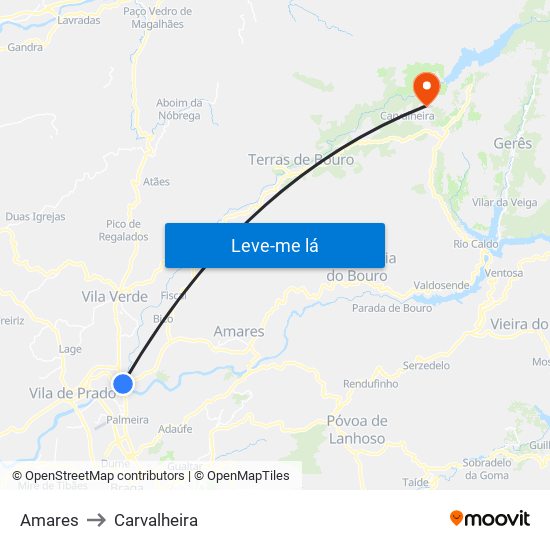 Amares to Carvalheira map