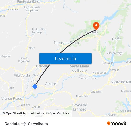 Rendufe to Carvalheira map