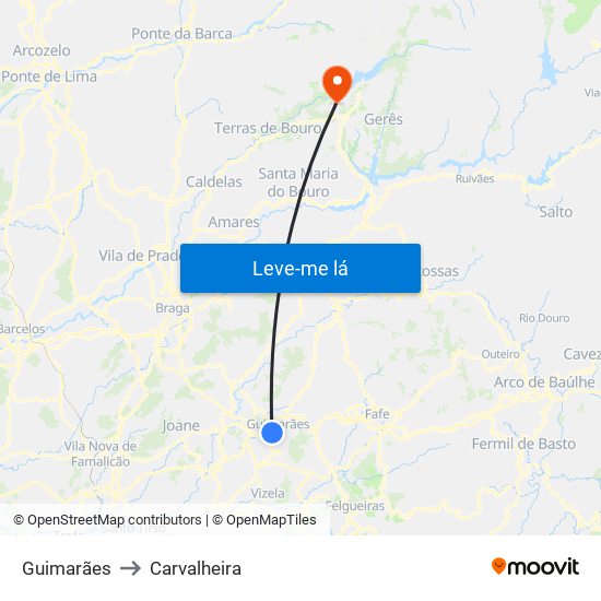 Guimarães to Carvalheira map