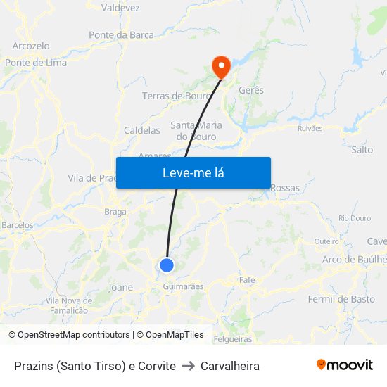 Prazins (Santo Tirso) e Corvite to Carvalheira map