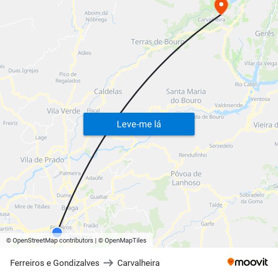 Ferreiros e Gondizalves to Carvalheira map