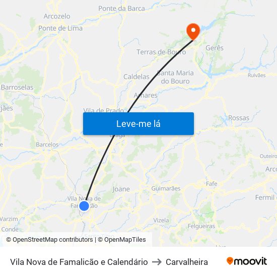 Vila Nova de Famalicão e Calendário to Carvalheira map