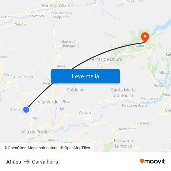 Atiães to Carvalheira map