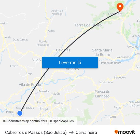 Cabreiros e Passos (São Julião) to Carvalheira map