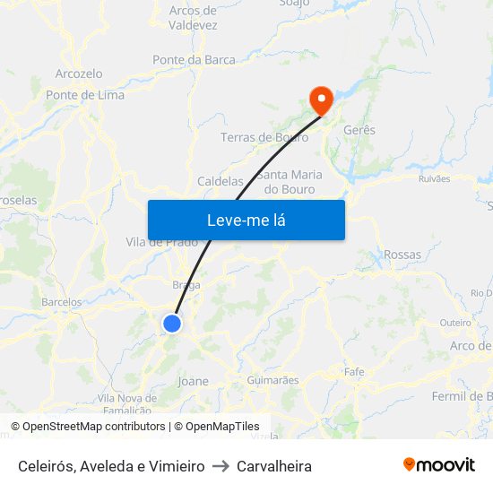 Celeirós, Aveleda e Vimieiro to Carvalheira map