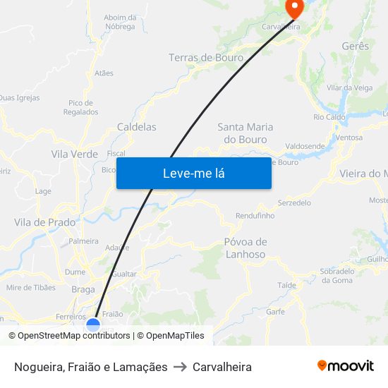Nogueira, Fraião e Lamaçães to Carvalheira map