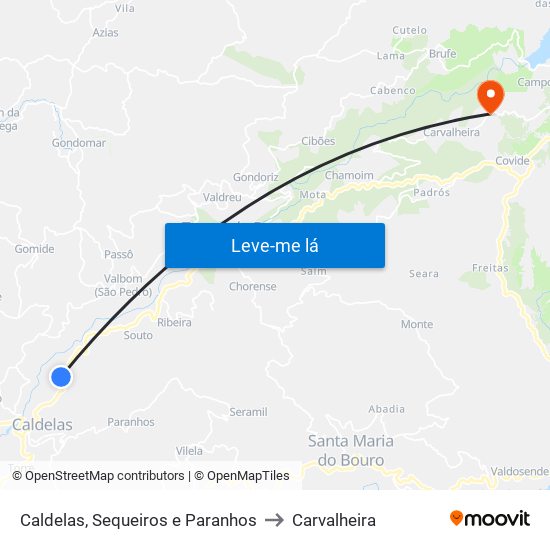 Caldelas, Sequeiros e Paranhos to Carvalheira map