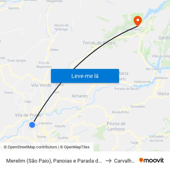 Merelim (São Paio), Panoias e Parada de Tibães to Carvalheira map