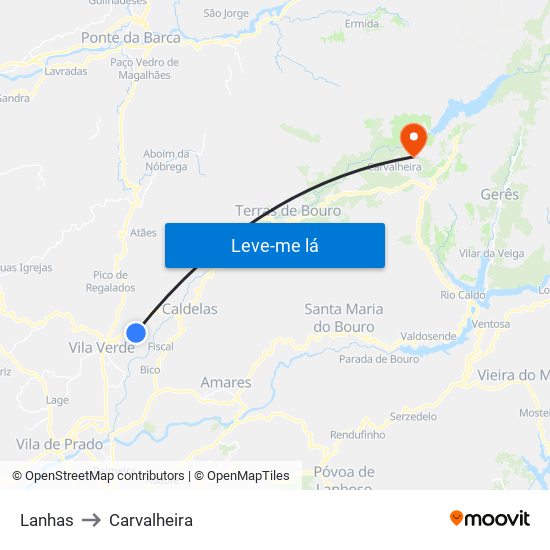 Lanhas to Carvalheira map
