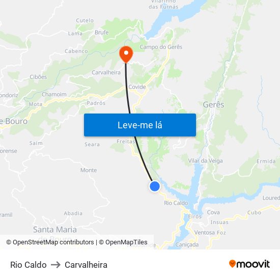 Rio Caldo to Carvalheira map