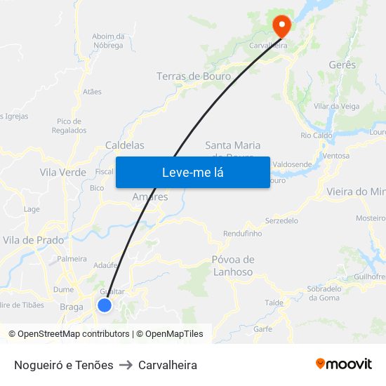 Nogueiró e Tenões to Carvalheira map