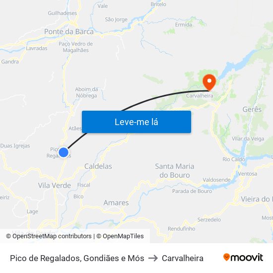 Pico de Regalados, Gondiães e Mós to Carvalheira map