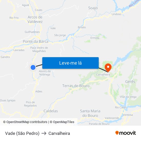 Vade (São Pedro) to Carvalheira map