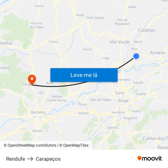 Rendufe to Carapeços map
