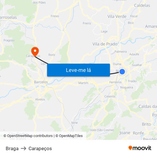 Braga to Carapeços map