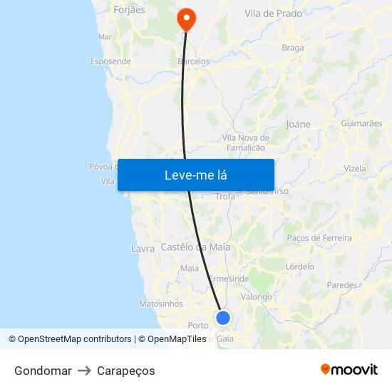 Gondomar to Carapeços map