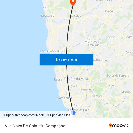 Vila Nova De Gaia to Carapeços map