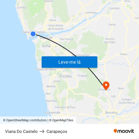 Viana Do Castelo to Carapeços map