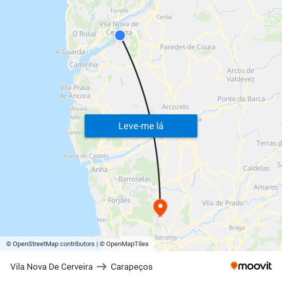 Vila Nova De Cerveira to Carapeços map