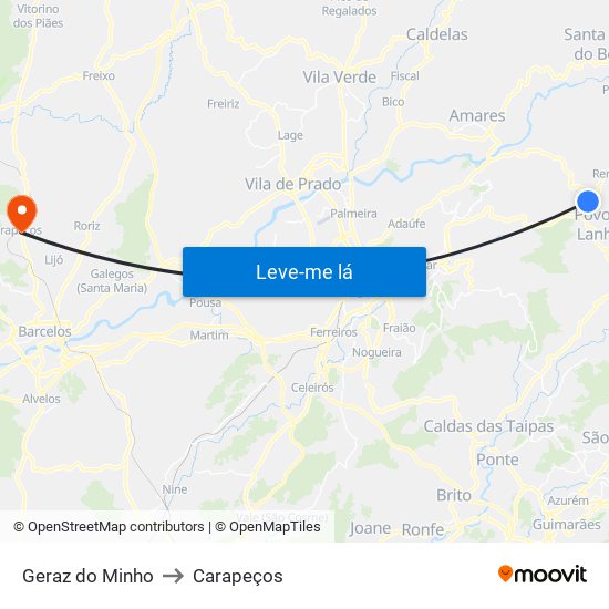 Geraz do Minho to Carapeços map