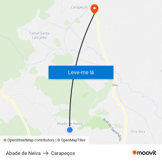 Abade de Neiva to Carapeços map