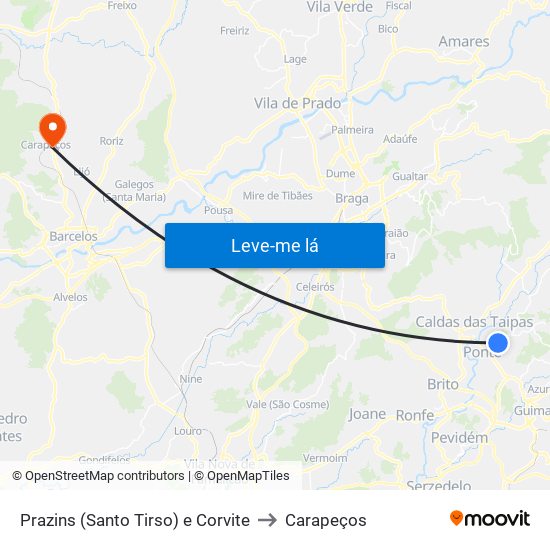 Prazins (Santo Tirso) e Corvite to Carapeços map