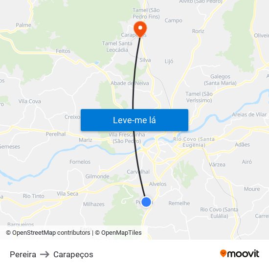 Pereira to Carapeços map