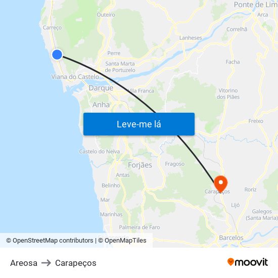 Areosa to Carapeços map