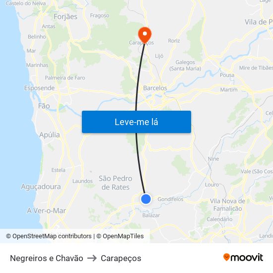 Negreiros e Chavão to Carapeços map