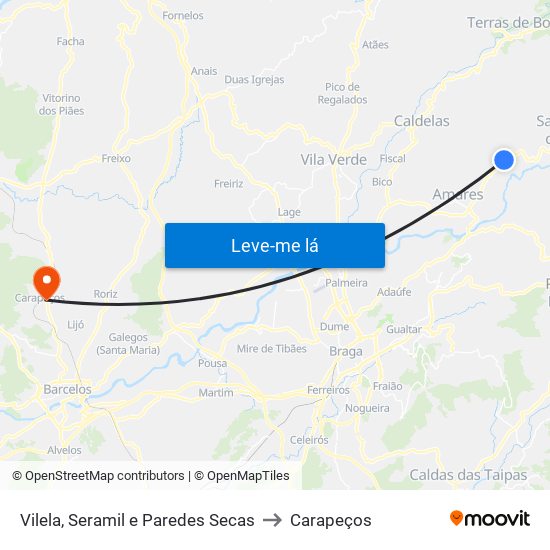 Vilela, Seramil e Paredes Secas to Carapeços map