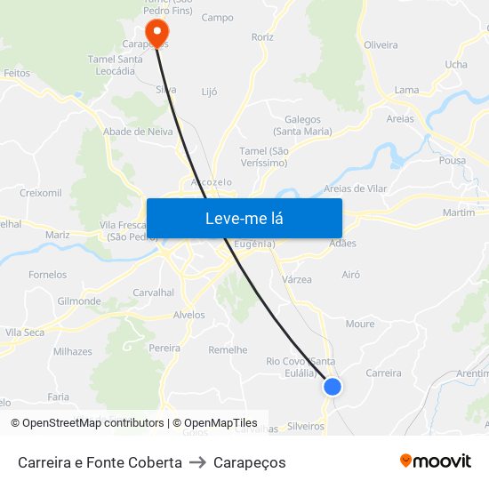 Carreira e Fonte Coberta to Carapeços map