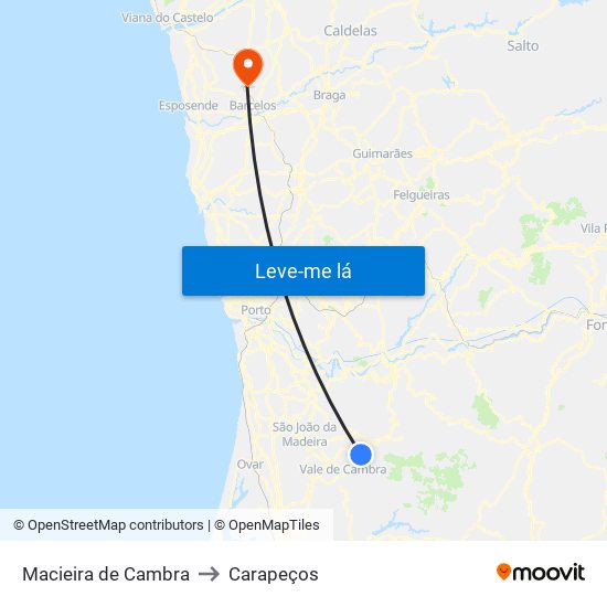 Macieira de Cambra to Carapeços map