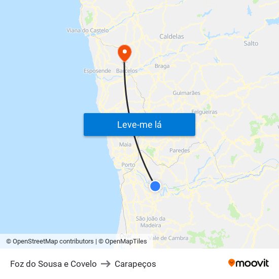 Foz do Sousa e Covelo to Carapeços map