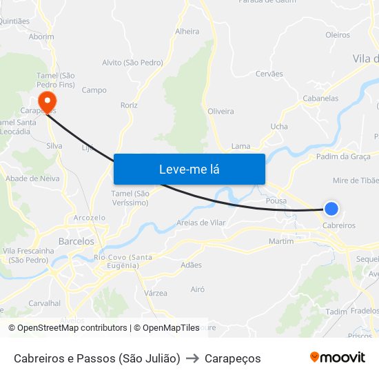 Cabreiros e Passos (São Julião) to Carapeços map