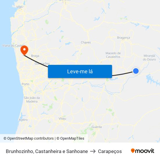 Brunhozinho, Castanheira e Sanhoane to Carapeços map