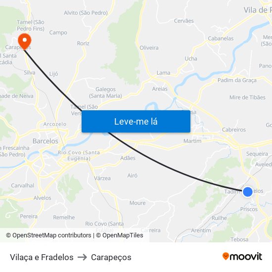 Vilaça e Fradelos to Carapeços map