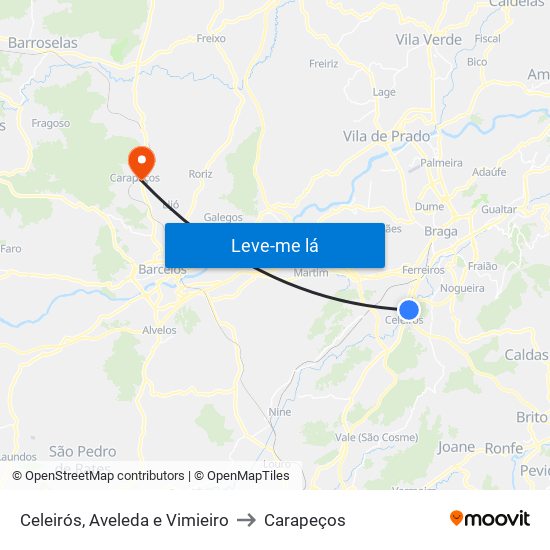 Celeirós, Aveleda e Vimieiro to Carapeços map