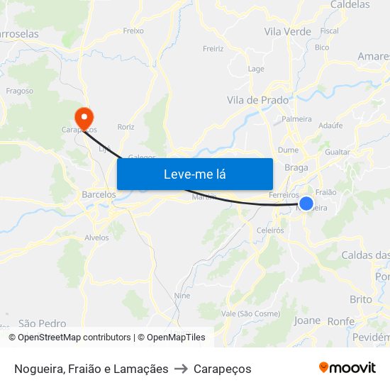 Nogueira, Fraião e Lamaçães to Carapeços map