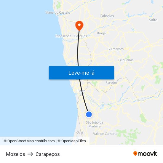 Mozelos to Carapeços map