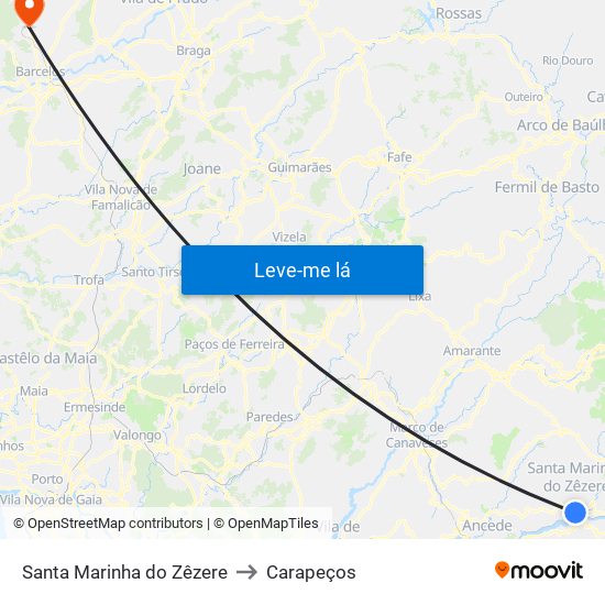 Santa Marinha do Zêzere to Carapeços map