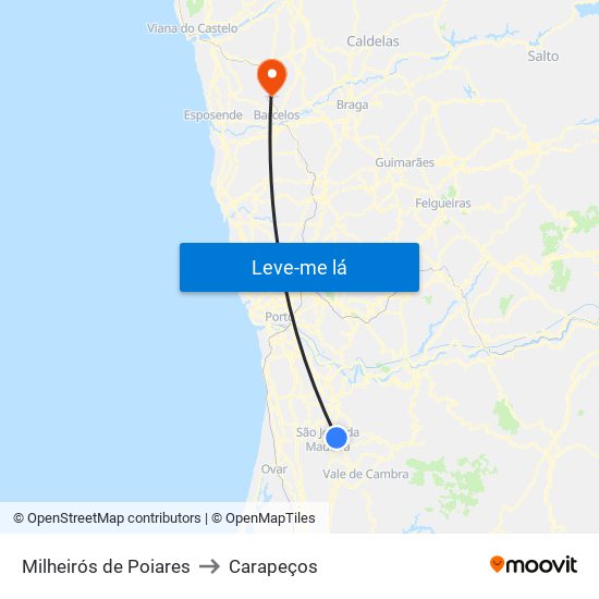 Milheirós de Poiares to Carapeços map