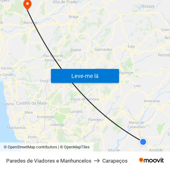 Paredes de Viadores e Manhuncelos to Carapeços map