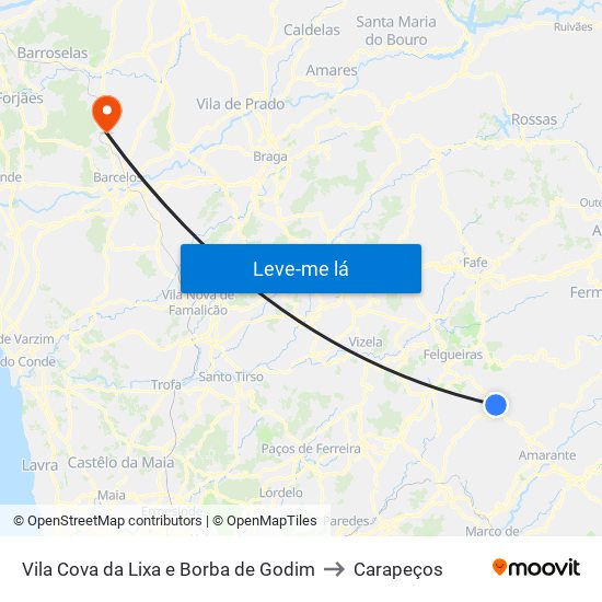 Vila Cova da Lixa e Borba de Godim to Carapeços map