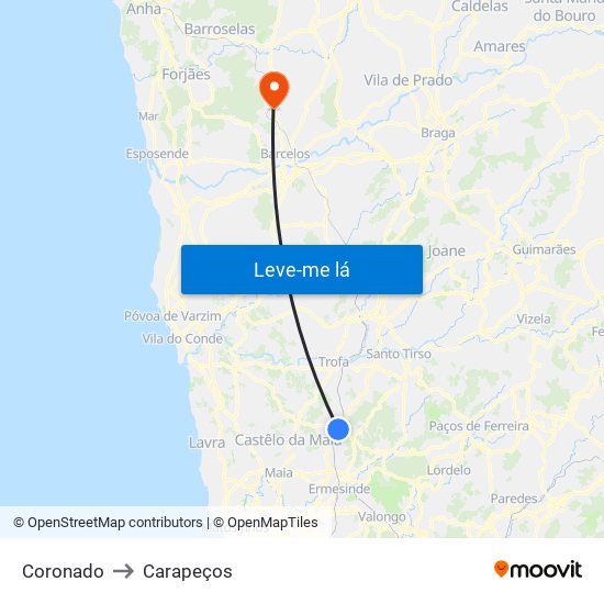 Coronado to Carapeços map
